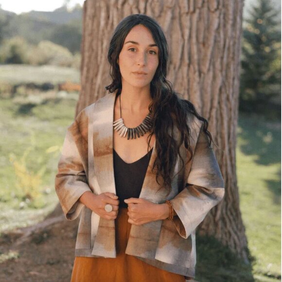 Haori Denim Agnes Kimono Jacket Tie-Dye Watercolor Open Front Jacket Size XXS -2 - Picture 2 of 8